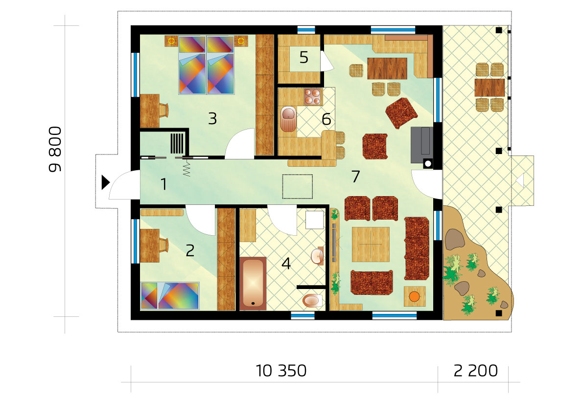 Kétszobás négyzet alakú bungaló - sz.38 - alaprajz