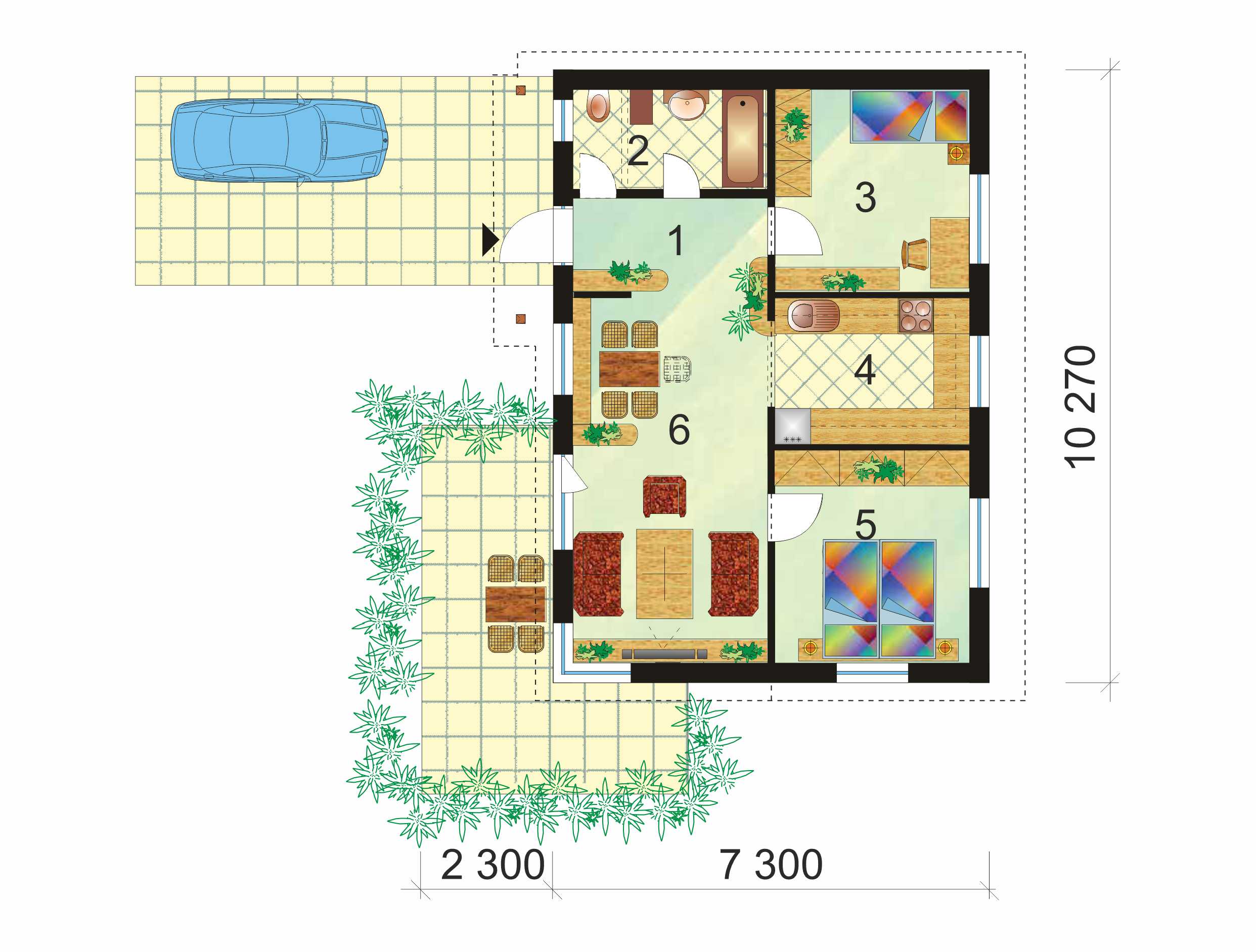 Két hálószobás bungaló kisebb telkekhez - sz.15 alaprajz
