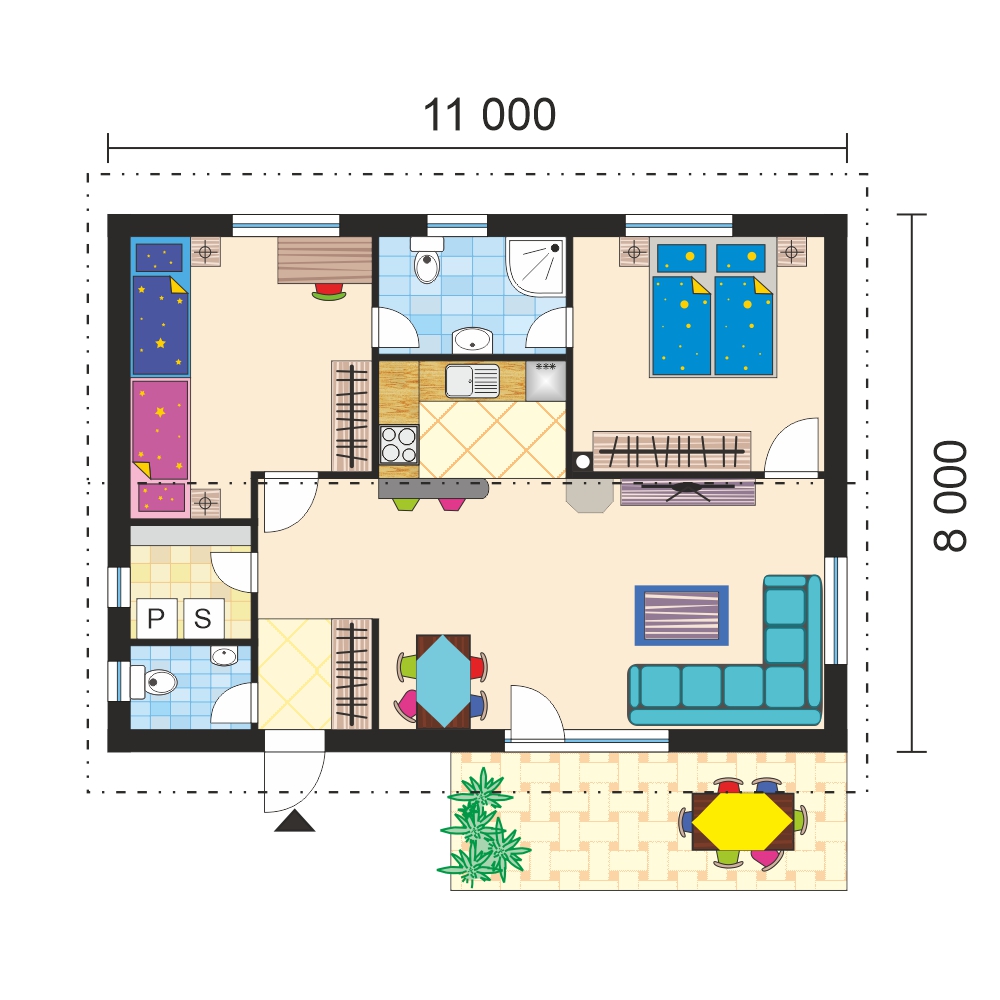 Két hálószobás bungaló kisebb telkekhez - L - sz.15.