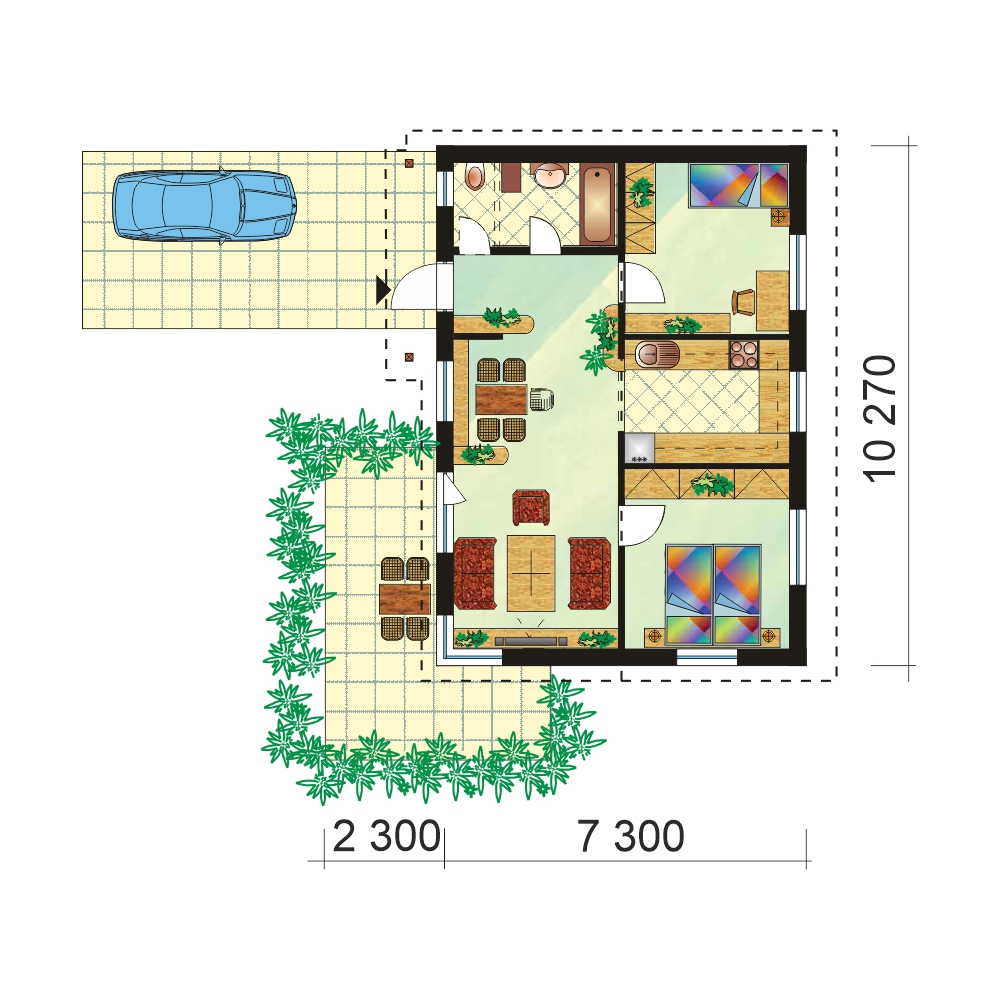 Két hálószobás bungaló kisebb telkekhez - sz.15 - alaprajz