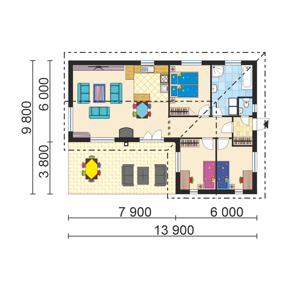 L-alakú családi ház négy hálószobával - sz.23 - alaprajz