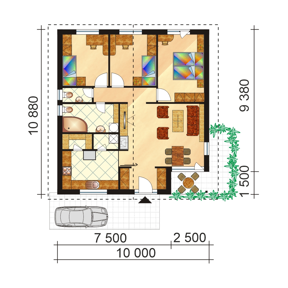 Három hálószobás négyzet alapú ház - sz.32 - alaprajz