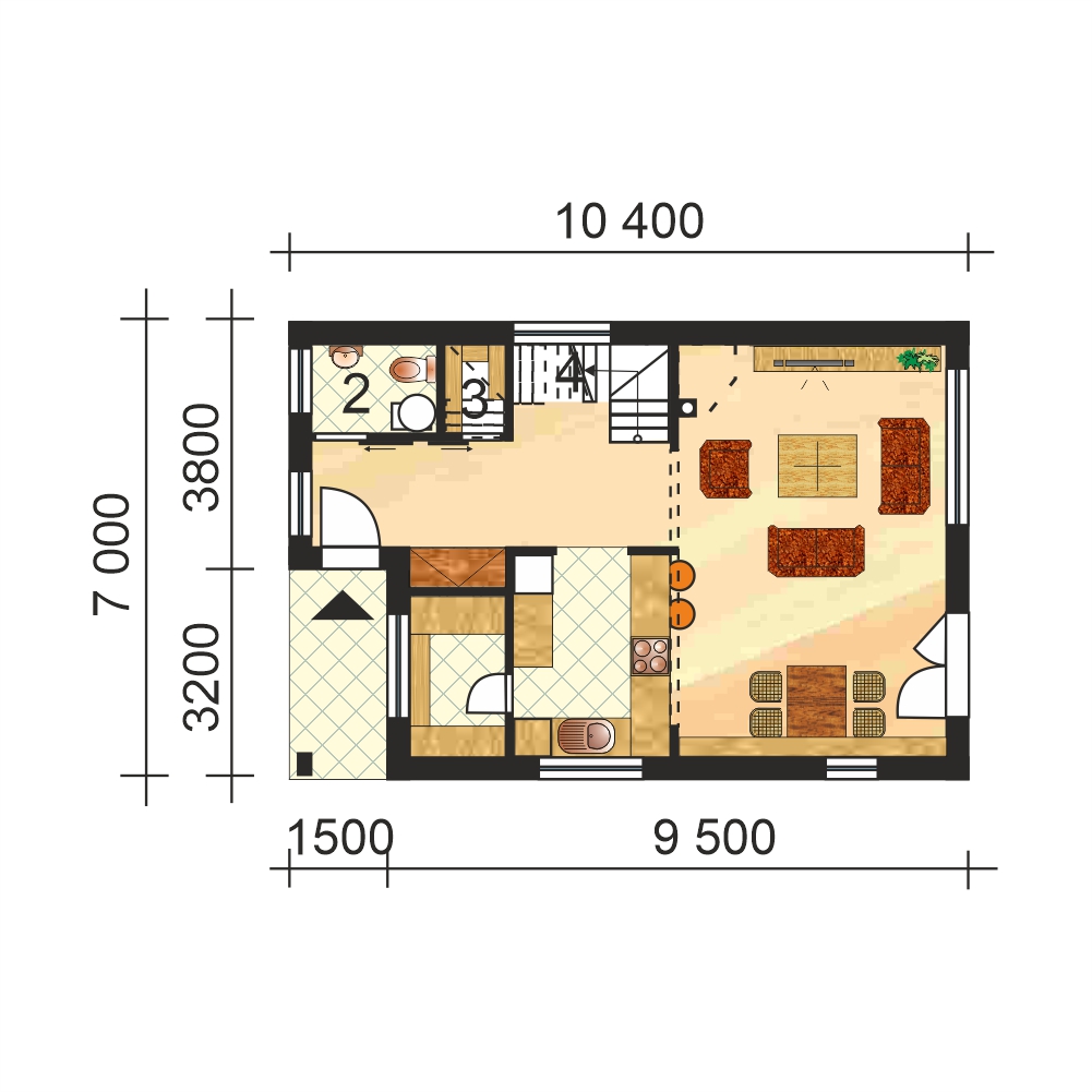 Kétszintes családi ház szűk telekre - sz. 56 - földszint alaprajz