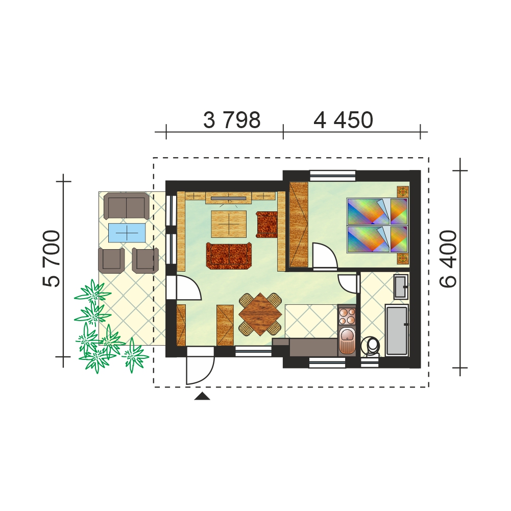 2 szobás moduláris ház, alaprajza - M2